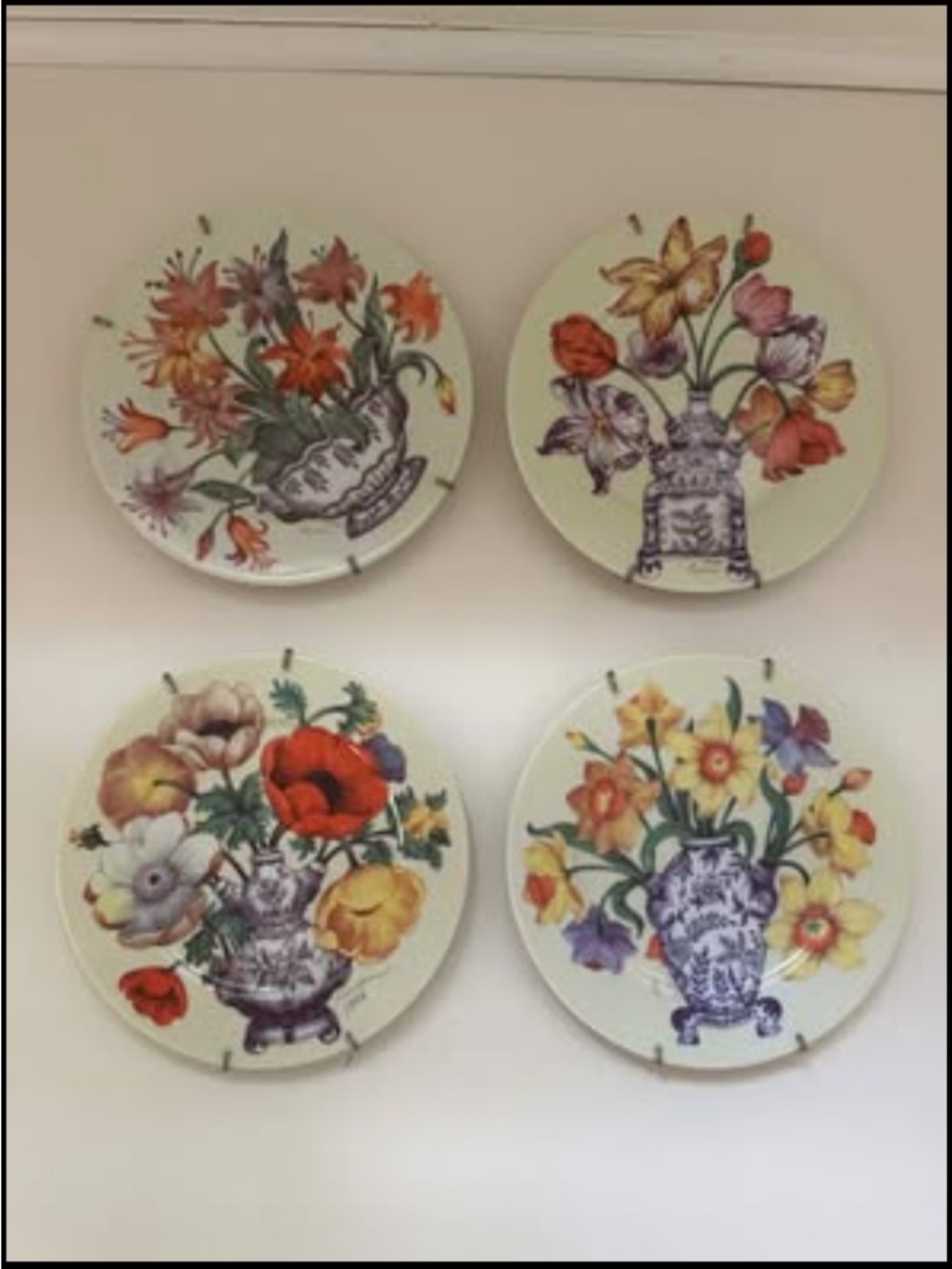 Set of 4 Antique Floral Decorative Plates